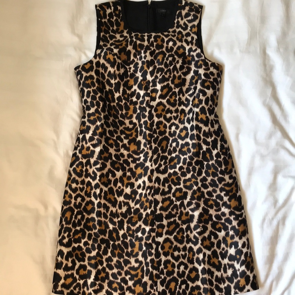 J Crew lined leopard shift dress w Wishbone stitch